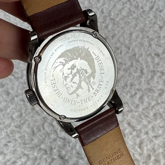 Diesel Oversized Grayed Out Black Dial with Brown Leather‎ Strap Watch Men’s